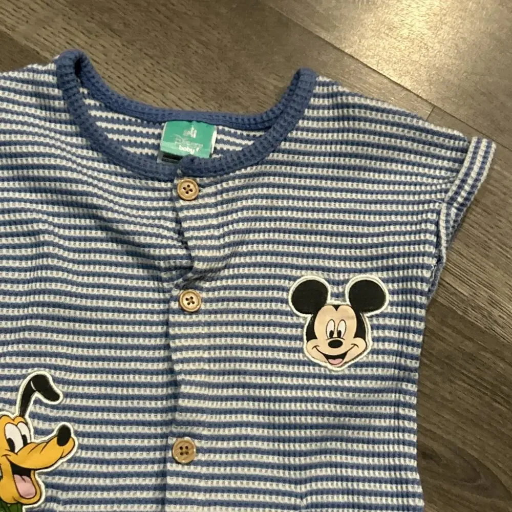 Disney Mickey Mouse Pluto 24M Romper Striped Blue Boys Girls Shorts